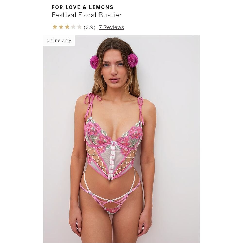 For Love & Lemons Victoria's Secret Festival Floral Bustier Pink Embroidery Top - Picture 2 of 6